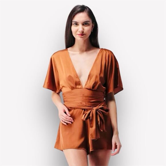 Forever 21 Romper Playsuit Golden Orange Light Brown NWOT - Picture 11 of 11